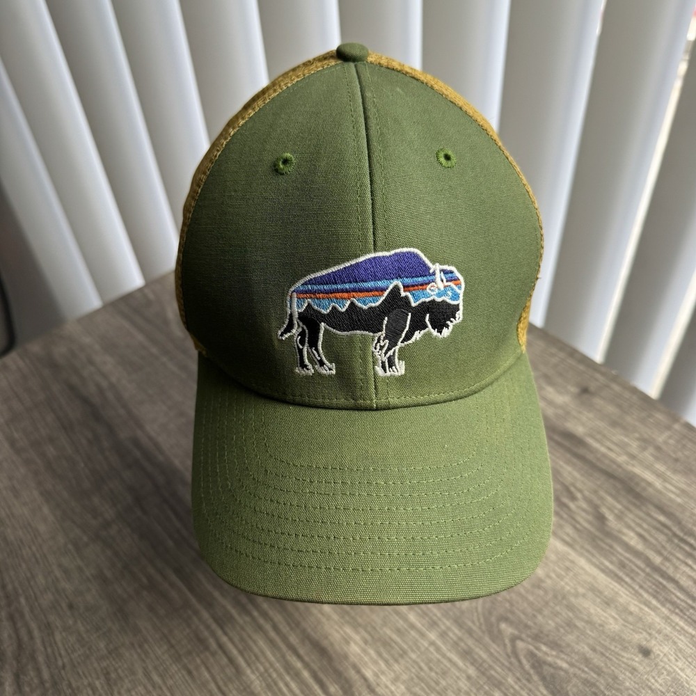 Patagonia Fitz Roy Bison Trucker Hat Mens Buffalo Green Snapback Mesh Cap